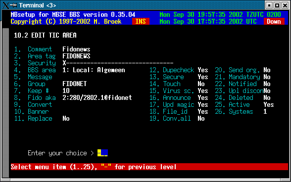 TIC area setup