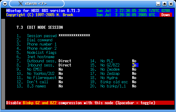 Nodes session setup