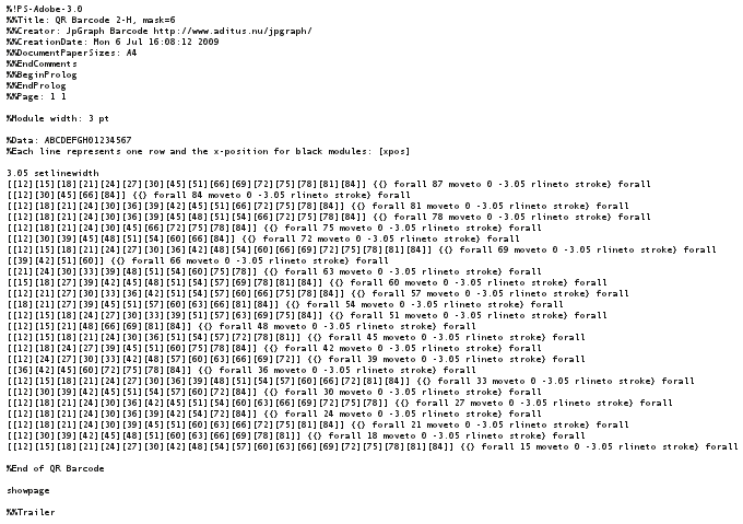 QR Code - Example Postscript Output